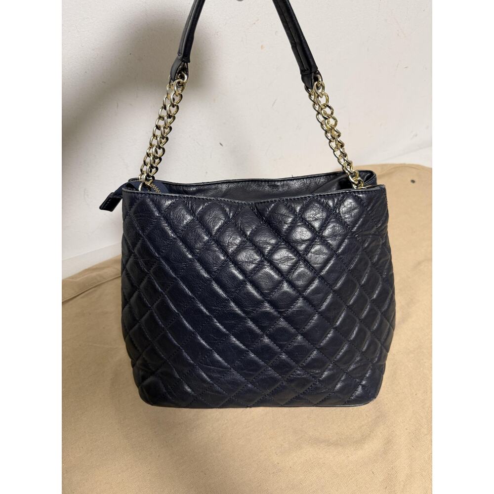 Leather Shoulder Bag Womens Medium Blue Quilted Leather Chain Strap Made Italy
